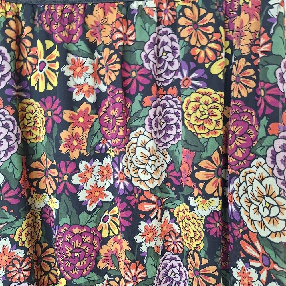 LuLaRoe Womens Lola Pull On Lined Midi Skirt 3XL‎ Black Purple Green Floral New